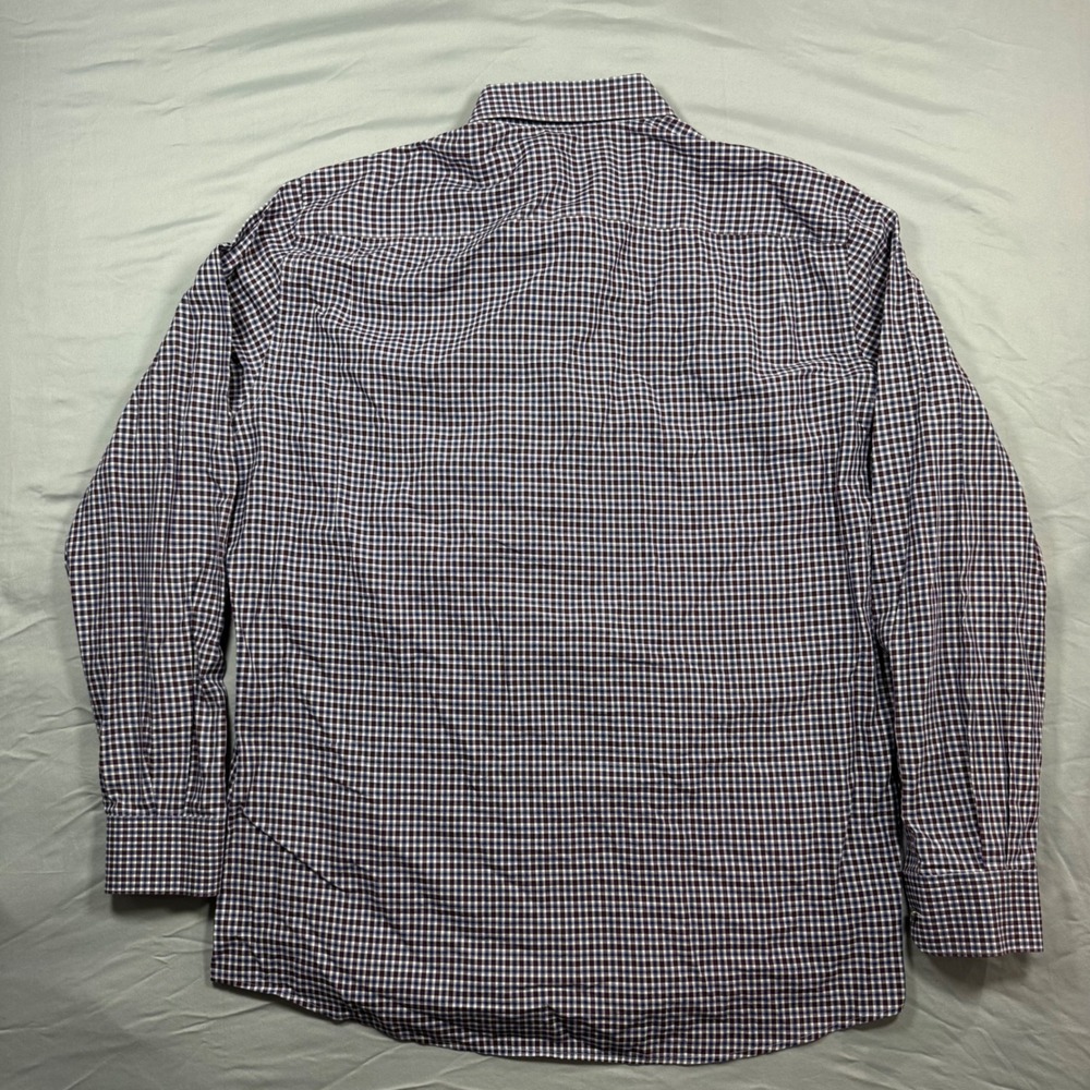 Ermenegildo Zegna Gingham Button Down Shirt Men's XL Burgundy Italy Cotton - Picture 3 of 9